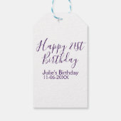 Purple happy 21st birthday name date Keychain ギフトタグ (裏面)