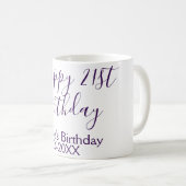 Purple happy 21st birthday name date Keychain コーヒーマグカップ (正面右)