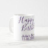 Purple happy 21st birthday name date Keychain コーヒーマグカップ (正面左)