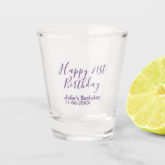 Purple happy 21st birthday name date Keychain ショットグラス (正面)