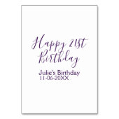 Purple happy 21st birthday name date Keychain テーブルナンバー (裏面)