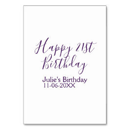 Purple happy 21st birthday name date Keychain テーブルナンバー