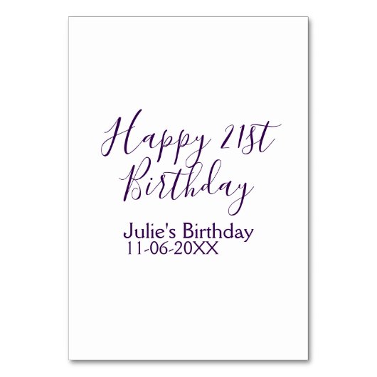 Purple happy 21st birthday name date Keychain テーブルナンバー (正面)