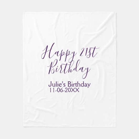 Purple happy 21st birthday name date Keychain フリースブランケット (正面)