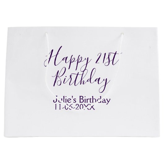 Purple happy 21st birthday name date Keychain ラージペーパーバッグ (正面)