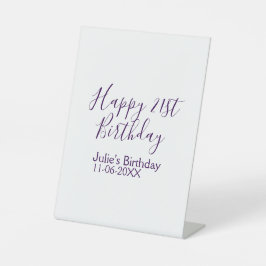 Purple happy 21st birthday name date Keychain 台座サイン