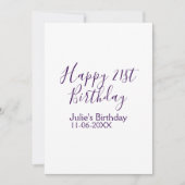 Purple happy 21st birthday name date Keychain 招待状 (正面)