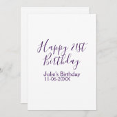 Purple happy 21st birthday name date Keychain 招待状 (正面/裏面)