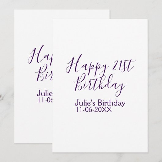 Purple happy 21st birthday name date Keychain 招待状 (正面/裏面)