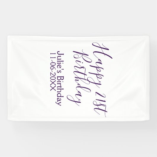 Purple happy 21st birthday name date Keychain 横断幕 (横)