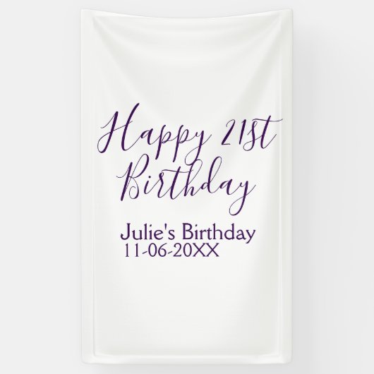 Purple happy 21st birthday name date Keychain 横断幕 (縦)