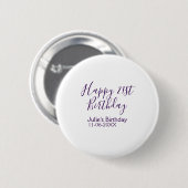 Purple happy 21st birthday name date Keychain 缶バッジ (正面&裏面)