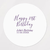 Purple happy 21th birthday name date Keychain ラベル (デザイン2)