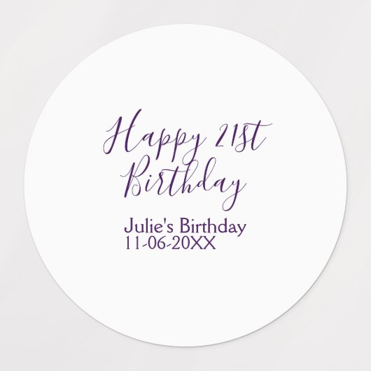Purple happy 21th birthday name date Keychain ラベル (デザイン2)