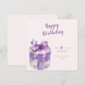 purple Happy birthday Gift box invitation 招待状 (正面/裏面)