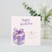 purple Happy birthday Gift box invitation 招待状 (スタンド正面)