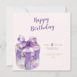 purple Happy birthday Gift box invitation 招待状