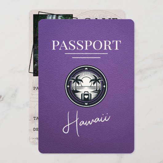 Purple Hawaii Passportの保存日 セーブザデート (正面/裏面)
