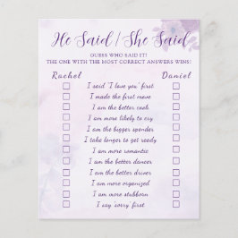 Purple He Said She Said Bridal Shower Game