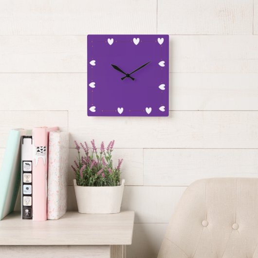 Purple Heart Wall Clock – Minimal Aesthetic Home  スクエア壁時計 (読書スペース)