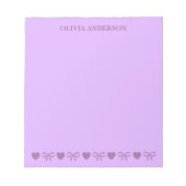 Purple Hearts & Bows Valentines Day Personalized ノートパッド (正面)