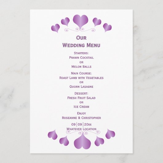 Purple Hearts Design Wedding メニュー (正面)