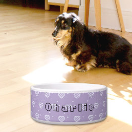 Purple Hearts Pattern Ceramic Pet Bowl ボウル