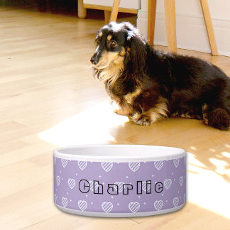 Purple Hearts Pattern Ceramic Pet Bowl ボウル