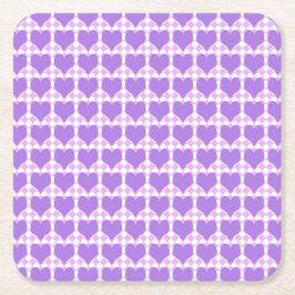 Purple Hearts Seamless Pattern スクエアペーパーコースター