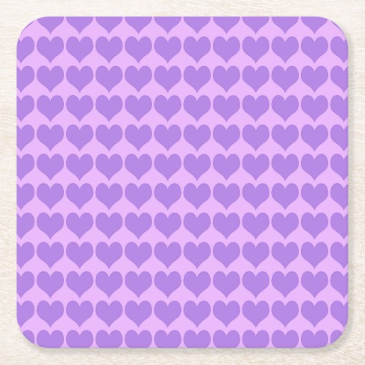 Purple Hearts Seamless Pattern スクエアペーパーコースター (正面)