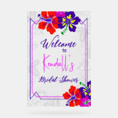 Purple Hibiscus Bridal Shower Welcome アクリルサイン (正面)