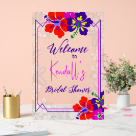 Purple Hibiscus Bridal Shower Welcome アクリルサイン