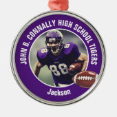 Purple High School Football Player Photo Christmas メタルオーナメント (正面)