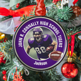 Purple High School Football Player Photo Christmas メタルオーナメント