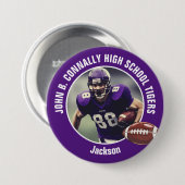 Purple High School Football Player Photo Large 缶バッジ (正面&裏面)
