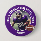 Purple High School Football Player Photo Large 缶バッジ (正面)