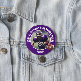 Purple High School Football Player Photo Large 缶バッジ