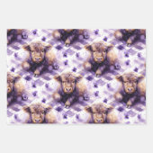 Purple Highland Cow Gingham Aesthetic ラッピングペーパーシート (正面2)