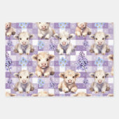Purple Highland Cow Gingham Lilac Aesthetic ラッピングペーパーシート (正面3)