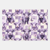 Purple Highland Cow Gingham Lilac Aesthetic ラッピングペーパーシート (正面2)