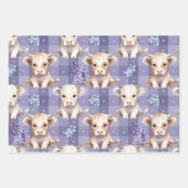 Purple Highland Cow Gingham Lilac Aesthetic ラッピングペーパーシート (正面)