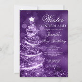 Purple Holiday Winter Onederland 1st Birthday 招待状 (正面)