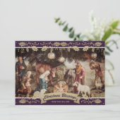 Purple Holly Nativity Scene Christian Christmas シーズンカード (スタンド正面)