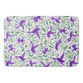 Purple hummingbirds with green flowers & leaves バスマット (正面)