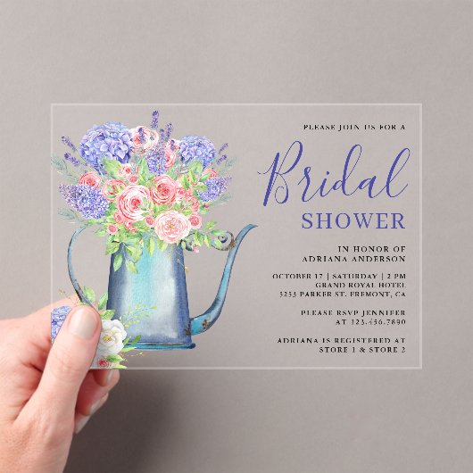 Purple Hydrangea Blush Pink Roses Bridal Shower アクリル招待状 (インサイチュ (ポータブル))