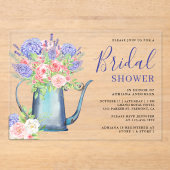 Purple Hydrangea Blush Pink Roses Bridal Shower アクリル招待状 (正面)