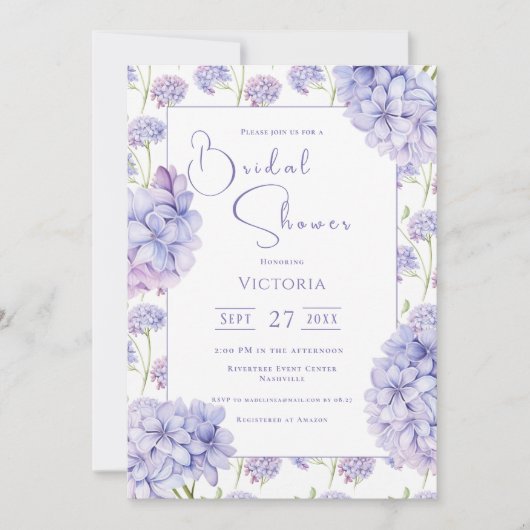 Purple Hydrangea Floral Bridal Shower Invitation 招待状 (正面)