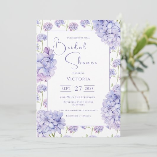 Purple Hydrangea Floral Bridal Shower Invitation 招待状 (スタンド正面)