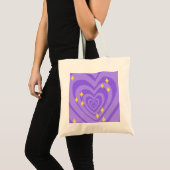 Purple hypnotic heart pattern Y2K with sparkles トートバッグ (正面(商品))