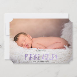 Purple Introducing Script Birth Announcement Card 案内状